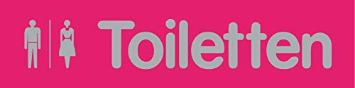 Toiletten Schild selbstklebend Einfach andrücken - fertig! 160 x 40 mm, Kratzfest (Silber-Magenta)
