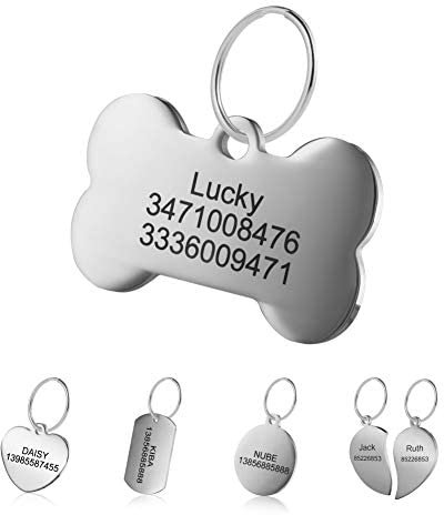 LYL Targhetta d’identificazione per Animali Domestici, in Acciaio Inox, Incisione Personalizzata Fronte/Retro, per Gatto e Cane, Forme Diverse (L, Osso)