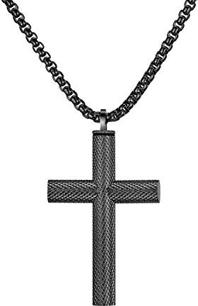JewelryWe Schmuck Herren Damen Halskette Edelstahl Urne Asche Feuerbestattung Memorial Andenken Kreuz Anhänger mit 22 Zoll Kette Schwarz