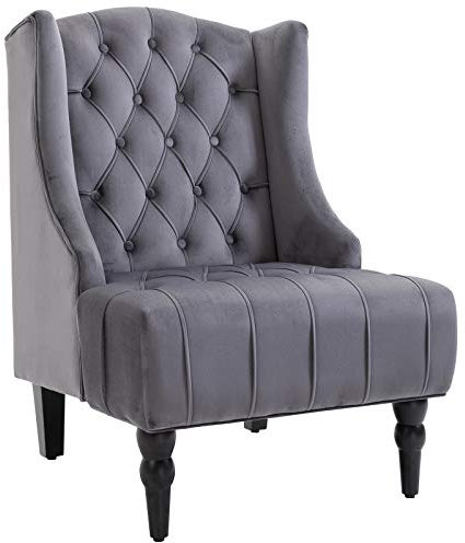 HOMCOM Einzelsessel Ohrensessel Relaxsessel mit Tufting erhöhte Beine Samtstoff Grau 67 x 70,5 x 97 cm
