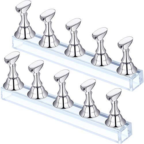 2 Sets Présentoir à Ongles en Acrylique Support de Pratique de Pointe d'Ongle Support de Pratique Magnétique d'Ongle Stand d'Art d'Ongle Bricolage pour Faux Ongles Manucure (Argent)