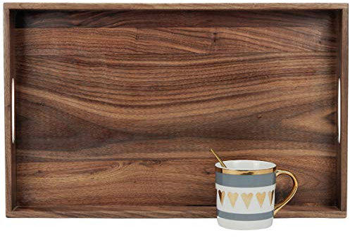 MAGIGO 20 x 12.5 Inches Medium Rectangle Black Walnut Wood Ottoman Tray with Handles, Serve Tea, Coffee or Breakfast in Bed, Classic Wooden Decorative Serving Tray