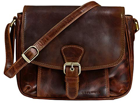 STILORD 'Violeta' Leder Umhängetasche Damen Vintage Handtasche klein Schultertasche Abendtasche Partytasche Freizeittasche Echtleder, Farbe:kara - cognac