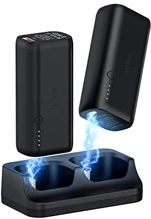 TNTOR - 10000mAh USB C Power Bank with Mini Charging Dock, (2 Pack 5000mAh) The Smallest Portable Charger with USB C Input Output, Dual Output - Matt Black
