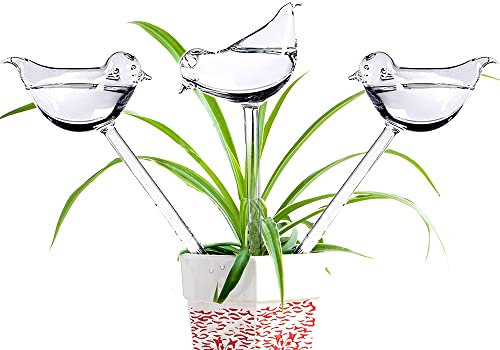 Ahhute Globos de cristal para riego de plantas, paquete de 3 picos de riego automático, bombillas de riego automático en forma de pájaro para plantas, interiores y exteriores