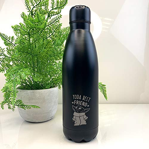 eBuyGB Personalised 790ml Stainless Steel Water Bottle, Matt Black Baby Yoda Drinks Bottle, Star Wars Bottle, Bestie Gifts for Men, Women (Yoda Best Friend)