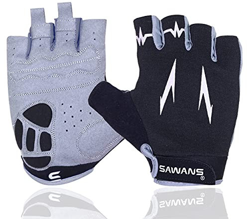 SAWANS Gants de Cyclisme Demi-Doigt, Gants de vélo de Route de Montagne, antidérapants, Absorbant Les Chocs, rembourrés, Respirants, pour VTT, vélo, Sport, Hommes et Femmes (Noir, L)