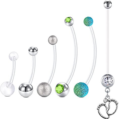 LAURITAMI 6stk Schwangerschaft Bauchnabelpiercing Nabel Ringe Acryl Fleixble Bioflex Stab Bauchnabel Piercing 14mm 18mm 25mm 32mm