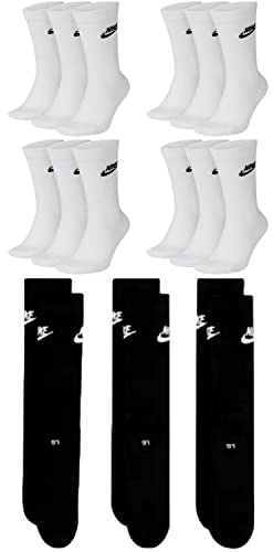 NIKE DX5025-9 Paar Sportsocken - weiss/schwarz/Multicolor - Sportswear Everyday Essential CREW Socken 34/38/42/46/50 - Damen, Herren, Unisex, Farbe:weiß/weiß/schwarz, Größe:42-46