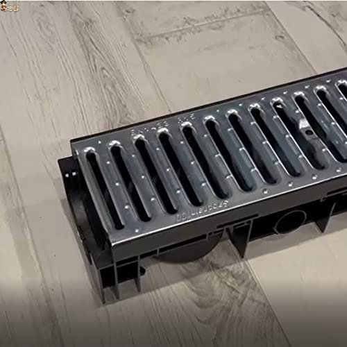 BricoLoco.com Canaleta desagüe Agua con Rejilla. Canal alcantarillado evacuación. Jardín, terraza, Patio, Garaje. Interior o Exterior. Alcantarilla Drenaje. 100x15x10 cms. (1)