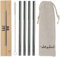 Whatakant Wellenreiter Edelstahlstrohhalme | 4er Set in Silber | nachhaltige Strohhalme mit Baumwollsäckchen und Reinigungsbürste | wiederwendbar und to go Trinkhalme | 15,5 cm Länge