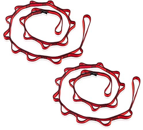 DASKING Daisy Chain 2 Pack, 180cm Yoga Hammock Extension Strap, 23KN Strong Multi Loops Adjustable Nylon Yoga Exercise Band for Stretching, Pilates, Fitness Workout - red