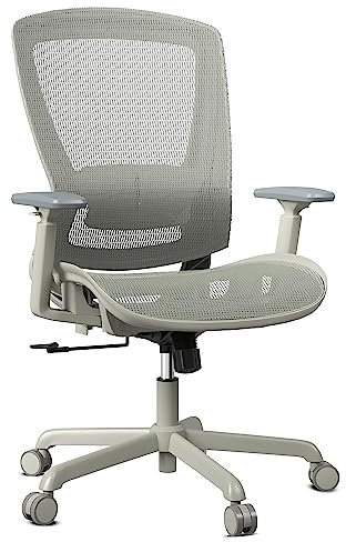 ELABEST Bürostuhl aus Netzstoff, ergonomischer Computer-Schreibtischstuhl, stabiler Arbeitsstuhl, verstellbare Lendenwirbelstütze und Armlehnen, Kippfunktion, bequemer breiter Sitz, Drehstuhl für