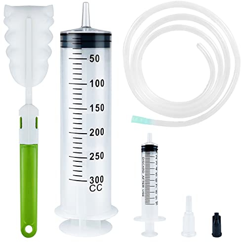 BOOHO Large Syringe, 100ml/200ml/300ml/500ml Reusable Liquid with Tube, Capacity Plastic for Laboratory, Measuring, Watering, Industry, Feeding Pets, Oil or Glue Applicator (300ml)