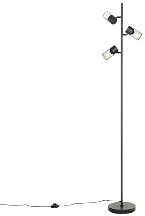 Qazqa - Industrie I Vintage I Industrie I Vintage I Stehleuchte I Stehlampe I Standleuchte I Lampe I Leuchte schwarz 3-flammig - Jim I Wohnzimmer I Schlafzimmer - Stahl Länglich - LED geeignet E14