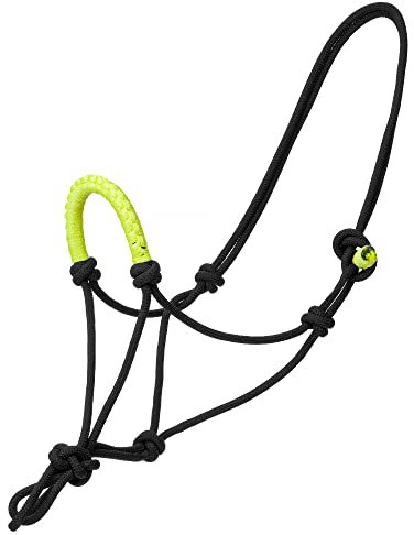 Reithalfter für Pferde und Pony Start RopeBraided, kontrastierend Warmblut, Vollblut, Kaltblut – Stallhalfter, Weidehalfter, Halfter, Pferdehalfter, Ponyhalfter (Full (Warmblut), Schwarz/Lime)