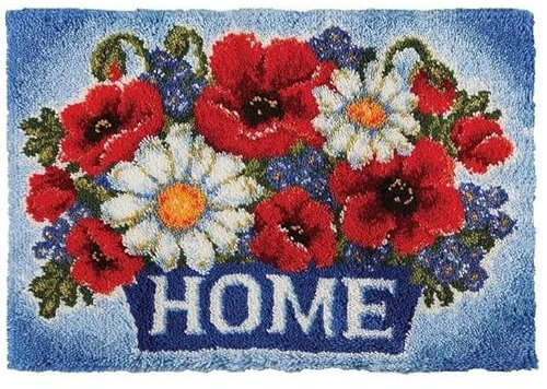 ROCKY&CHAO Latch Hook Kit for Adults & Kids Complete DIY Rug Making Craft Kits with Yarn & Canvas and Crochet Needle, Adult Craft Kits for Women, Relaxing Home Art Project - Flower Basket 50x38cm