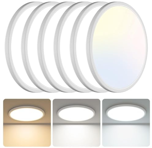 libtit 6 Pack 13 Inch LED Flush Mount Ceiling Light, 3200LM 28W Ultra-Slim LED Ceiling Lights, 3000K/4500K/6000K Selectable Light Fixture for Bedroom, Kitchen, Bathroom, Hallway - White