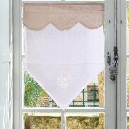 Autrefois Rideau Enrouleur et Brise bise, Lin brodé, Voilage Broderie, Style Charme, Petit Rideau Fin, Decoration pour fenetre de Cuisine, Salle de Bain, Salon, French Style, INES (Lin, 60 x 90 cm)