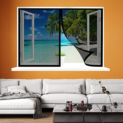 Magnetische Fliegengitter Fenster, 125 x 175 cm Insektenschutz, Magnetfenster Fliegenvorhang Moskitonetz, Ohne Bohren für Alle Fenster, Schwarz