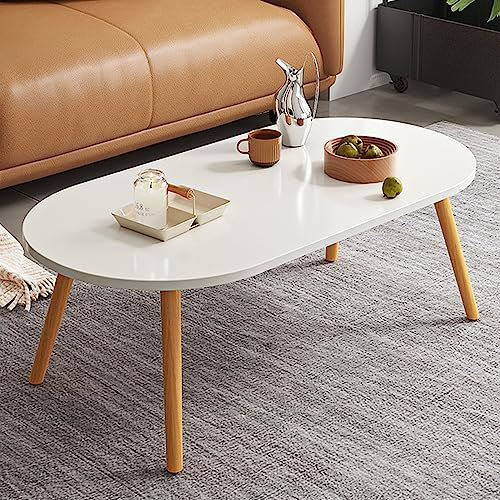Table basse ovale basse, pieds de table solides, tables basses modernes du milieu du siècle, table centrale pour salon, table basse, table d'appoint pour salon, petit espace, 85 x 45 x 40 cm (blanc