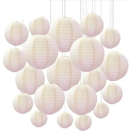 30 Stück verschiedene Größen, runde chinesische Papierlaternen mit Lichtern, hängende Dekorationen, Kugellaternen, Lampen, Heimdekoration, Party, Hochzeit, 30 Stück, Beige, China