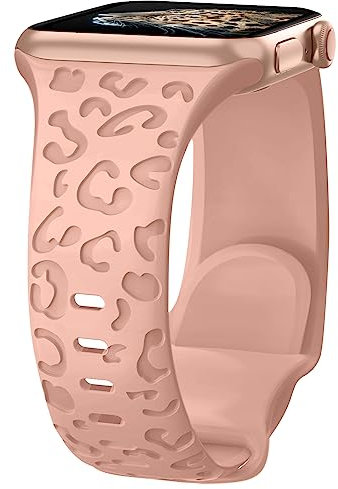 Towsnails Compatible with Apple Watch Straps 44mm 42mm 45mm 46mm 49mm, Leopard Print Silicone Sport Band Replacement Band for Apple Watch Series 11 10 9 8 7 6 5 4 3 2 1 SE SE3 Ultra 3/2/1 - Pink Sand