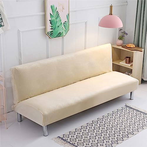 Surwin Sofabezug ohne Armlehnen 2/3 Sitzer, Samt Einfarbig Stretch Armlose Clic Clac Sofabettüberzug Bunt Sofahusse Schonbezug Protector für Klappcouch Schlafsofa (L:190-210cm,Weiss)