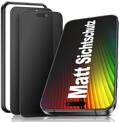 Ksleri 2 Stück Matt Sichtschutz für iPhone 15 Pro Max für Panzerglas Sichtschutzfolie, 9H Blickschutz für iPhone 15 Pro Max Privacy Screen Protector, Anti-Fingerabdruck Blendschutz