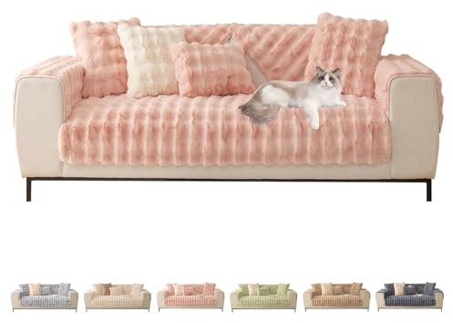 ShowyLive Sofa überzug Sofabezug 3/2/1/4 Sitzer Ecksofa L Form Sofaüberwurf Super Weiche Dicke Flauschige Couch Bezug Sofaschoner rutschfest Hund Katze (Rosa, 90 * 210 cm)