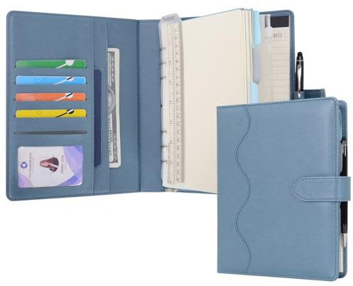 Wason Liniertes Tagebuch PU Leder A5 Nachfüllbares Papier Journal, Ringbuchordner Portfolio mit Schreibbrett Schreibblock Spiraltagebuch und Stift für Reise Geschäfts Schule Organizer(Nebelblau)