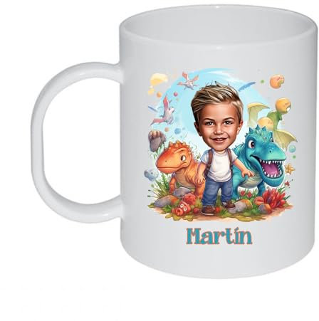 Kembilove Taza plástico infantil personalizada Caricatura – Taza niña plástico – Vasos plástico niños personalizados – Taza plástico – Taza infantil (Dinosaurio)
