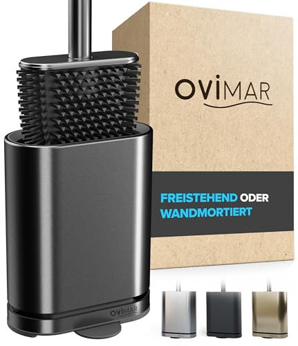 ovimar Toilettenbürste Falketind | Gunmetal | Silikon Klobürste | WC Bürste mit Belüftung | Edelstahl | abnehmbare Tropfschale | nur 6cm breit| stehend oder Wandbefestigung im Badezimmer