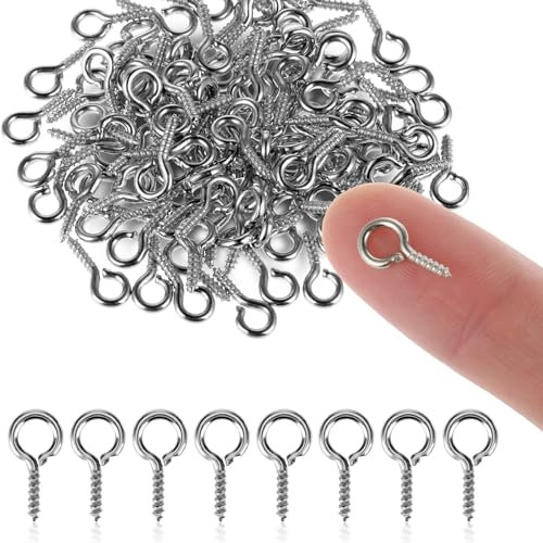 Amabro 400 piccoli occhielli a vite da 10 mm, mini perni con occhielli in metallo, ganci a vite per la creazione di gioielli, ciondoli, perle, fai da te (argento)