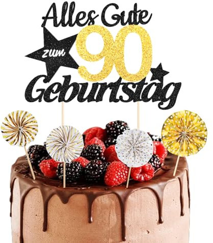 ALEGRE® Torten Deko 90. Geburtstag Mann Frau, 5 Stück Tortendeko, Kuchendeko, Alles Gute zum Geburtstag, Männer Frauen Kuchen Deko, Cake Topper 90 Jahre