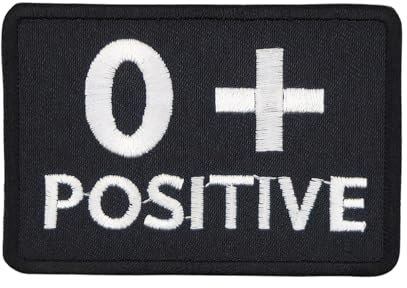 Blutgruppe 0 + Positive Aufnäher zum aufbügeln oder aufnähen Bügelbild Aufbügler für Kleidung gestickter Bügelpatch Applikation Null Biker Patch Größe 7,4 x 5,1 cm