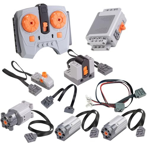 Scakbyer Juego de 9 motores de funciones de alimentación compatibles con Lego Technic, control remoto de velocidad IR, caja de batería AA, interruptor de control, receptor IR, juego de luces, cable de