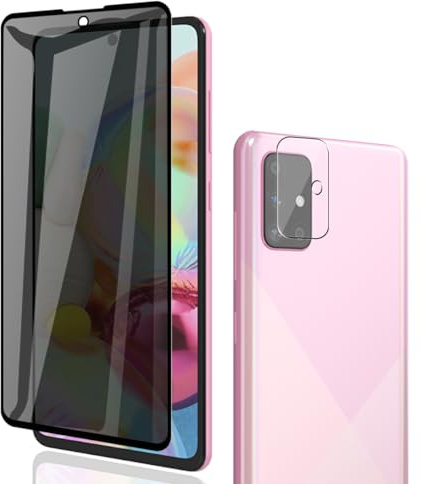Phlleyaa Schutzfolie für Galaxy A71 für Panzerglas Sichtschutz,Displayschutz 1 Stück mit 1 Stück Kamera Schutzfolie[1+1 Stück],9H Härte Bläschenfrei Anti-Spy für Galaxy A71 Panzer Schutz Glas