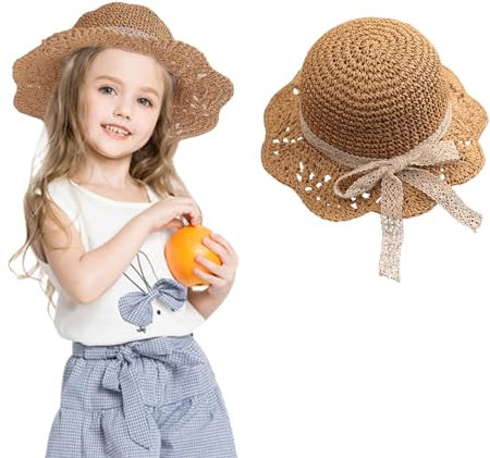 Symphonyw Chapeau de Paille pour bébé, Fillette été Enfants Chapeau de Plage avec Arc Pliable Chapeau de Soleil (FR/ES, Âge, 2 Ans, 6 Ans, Kaki)