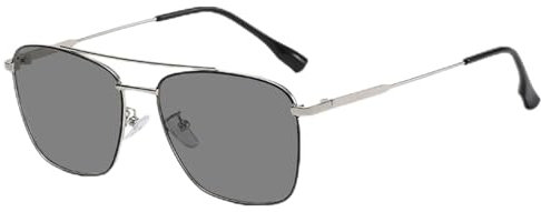 jileijar Polarisierte photochrome Sonnenbrille, quadratischer Metallrahmen, UV400, Brillen für Fahren, Sport, Radfahren, silberfarben, Einheitsgröße