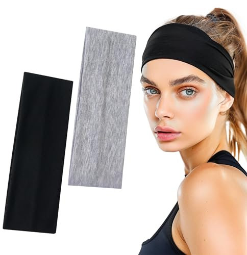 Sularpek Haarbänder: Elastische Yoga & Workout Headbands - Damen Antirutsch Haarband (2 Stück, Schwarz Grau)