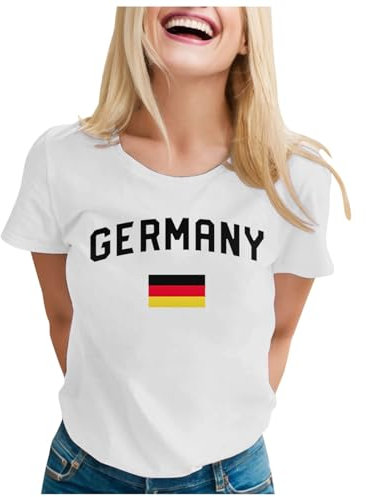 Tshirt Damen 𝐃𝐞𝐮𝐭𝐬𝐜𝐡𝐥𝐚𝐧𝐝 Trikot EM 2024 T-Shirt 𝐍𝐚𝐭𝐢𝐨𝐧𝐚𝐥𝐦𝐚𝐧𝐧𝐬𝐜𝐡𝐚𝐟𝐭 Rundhals Shirts Fanartikel Kurzarm Deutscher Sport T Shirt