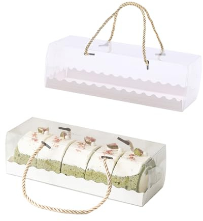 Gad2go 10 Stück klare Schweizer Roll Cake Box 27.5 * 11 * 9.5cm Groß Transparent Rechteck Cupcake Box mit Griff für Geburtstag Hochzeit Weihnachten Party Kuchen Bäckerei Verpackung