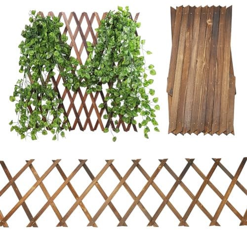 BENECREAT Panneaux de Treillis en Bois 2 pièces Clôture en Treillis Naturel Panneau de Treillis Mural Extensible en Bois de Cèdre pour Plantes Grimpantes Jardin Extérieur Décoratif 140x36cm