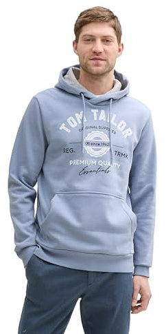 Tom Tailor Herren Hoodie Sweatshirt mit Logo-Print, 37533 - Dove Blue, L
