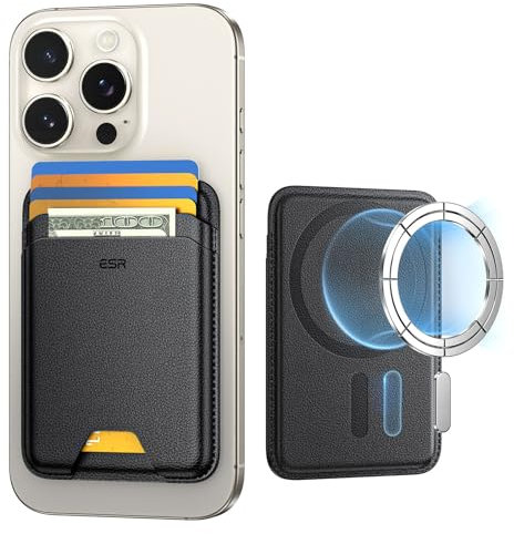 ESR para MagSafe Cartera, Tarjetero para 5 Tarjetas, Bloqueo RFID, Wallet iPhone con Fuerza Magnética de 3200 g, Cuero Vegano, Wallet para serie iPhone 16/15/14/13/12, NO para iphone 13/12 mini, Negro