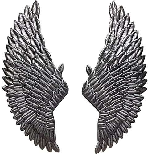 WOTZOV Moderne Wandskulptur, Wandbehang, Engelsflügel, 2-teiliges Set, Vintage-Metallflügel, Wandrelief, Kunst-Wanddekoration,Silver