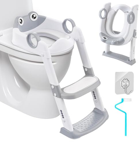 UCAMP Riduttore wc per bambini,Riduttore wc Bambini, Scaletta WC per Bambini Pieghevole, Pieghevole Regolabile in Altezza, con PVC Morbida Seduta Imbottita, pedana antiscivolo anti-spruzzo,per V,U,O