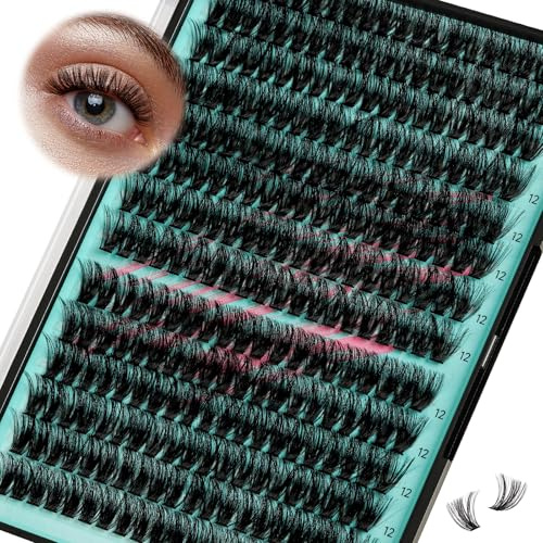 Lash Clusters Wispy 280PCS Eyelash Extension 80D Cluster Lashes Individual Lashes DIY Lash Extension Natural Look Cluster Eyelash Extensions Soft False Eyelashes at Home for Beginners(12mm)