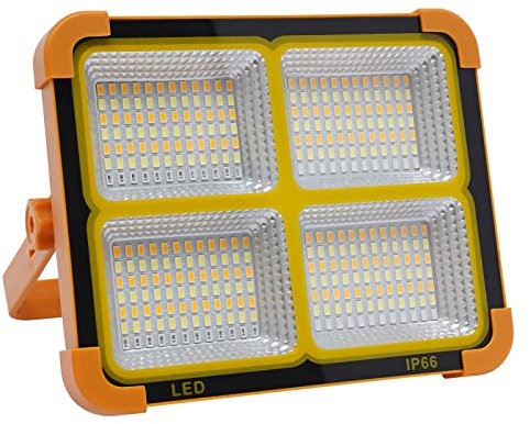 100W Akku LED Baustrahler 10000LM Super Helles Arbeitslicht Strahler, Abstimmbar Flutlicht Arbeitsstrahler mit Vier-farbige, Tragbare Campinglampe Solar Notfall Flutlicht